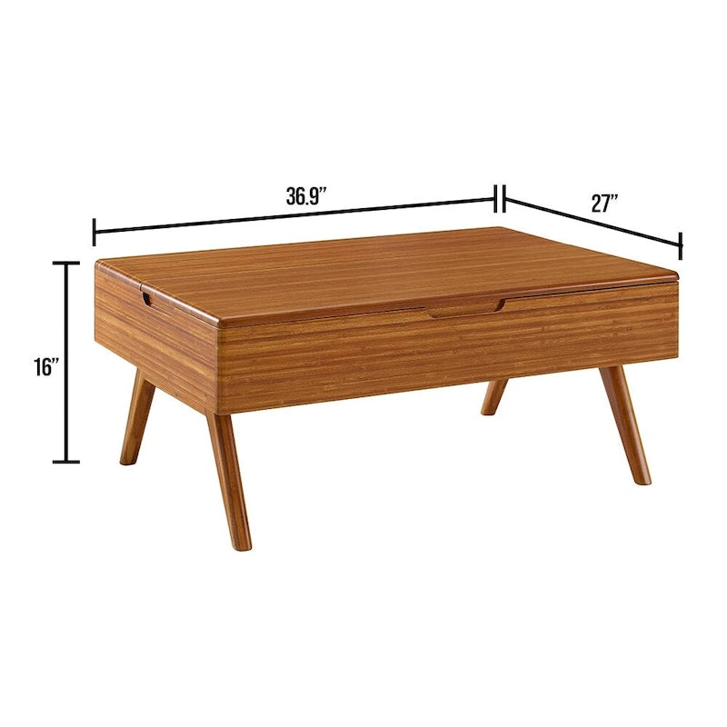 Mid-Century Solid Bamboo Lift Top Coffee Table with Hidden Storage, Amber