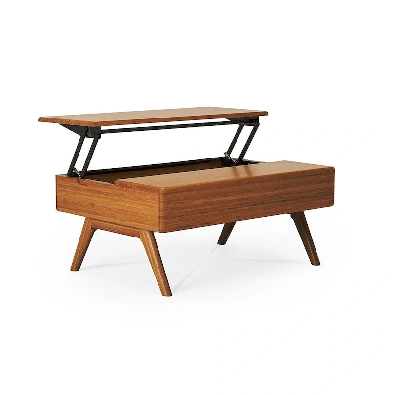 Mid-Century Solid Bamboo Lift Top Coffee Table with Hidden Storage, Amber