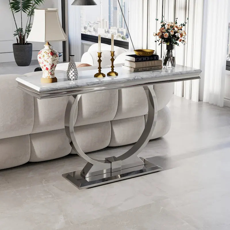 50-Inch Rectangle Console Table with U-Shaped Metal Base, MDF Top, Multiple Colors