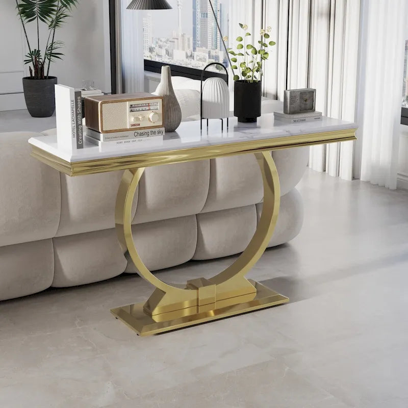 50-Inch Rectangle Console Table with U-Shaped Metal Base, MDF Top, Multiple Colors