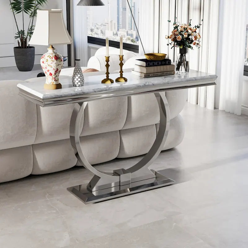 50-Inch Rectangle Console Table with U-Shaped Metal Base, MDF Top, Multiple Colors