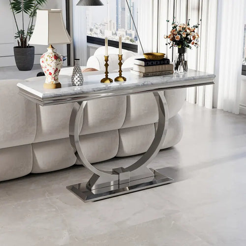 Mesa de consola retangular de 50-Inch, com base metálica em U, tampo em MDF e várias cores