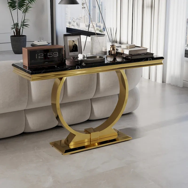 50-Inch Rectangle Console Table with U-Shaped Metal Base, MDF Top, Multiple Colors