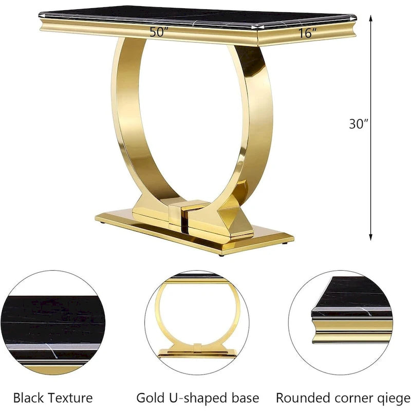 50-Inch Rectangle Console Table with U-Shaped Metal Base, MDF Top, Multiple Colors