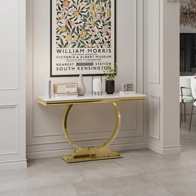 50-Inch Rectangle Console Table with U-Shaped Metal Base, MDF Top, Multiple Colors