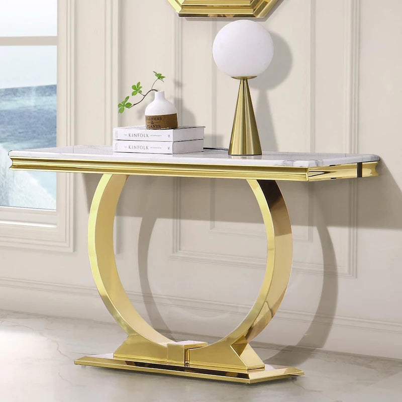 50-Inch Rectangle Console Table with U-Shaped Metal Base, MDF Top, Multiple Colors