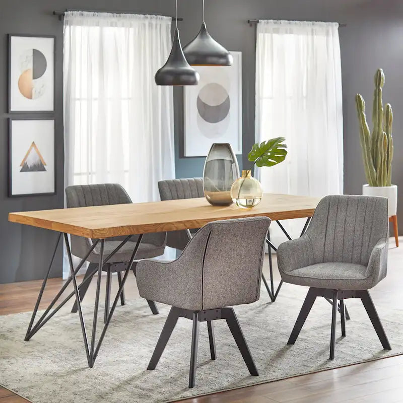 Solid Pine Wood Live Edge Dining Table with Black Hairpin Metal Legs Natural
