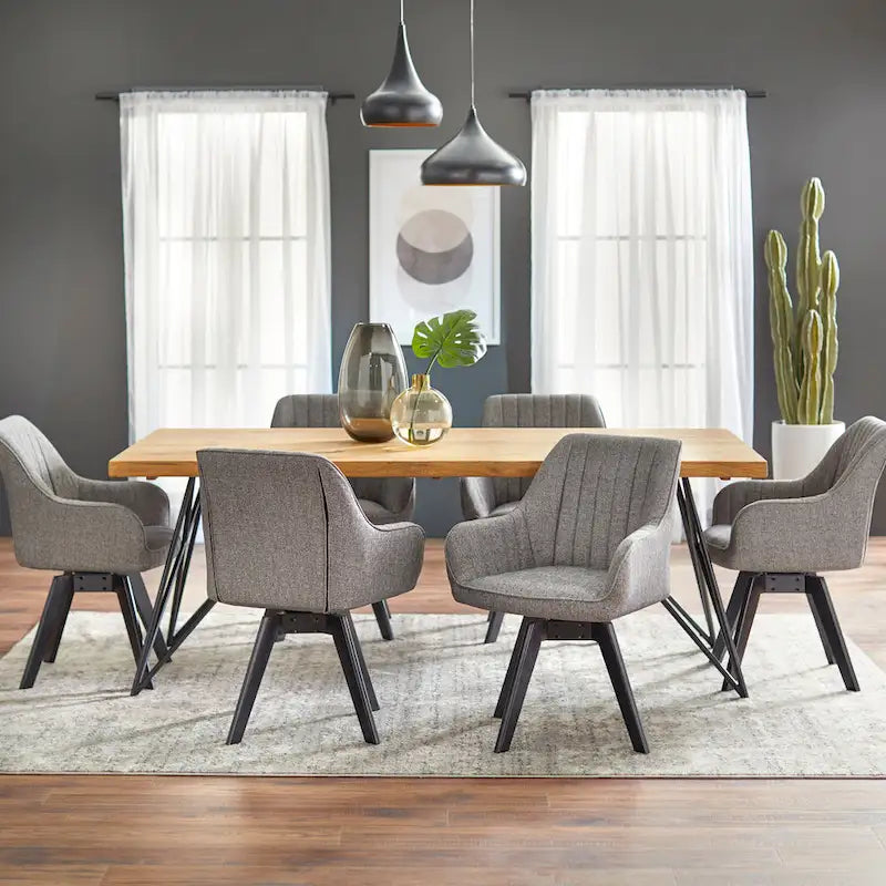 Solid Pine Wood Live Edge Dining Table with Black Hairpin Metal Legs Natural