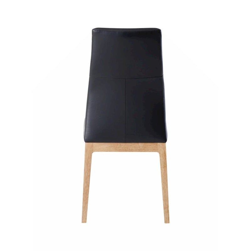 Black Leather High-Back Dining Side Chair with Walnut Wood Legs