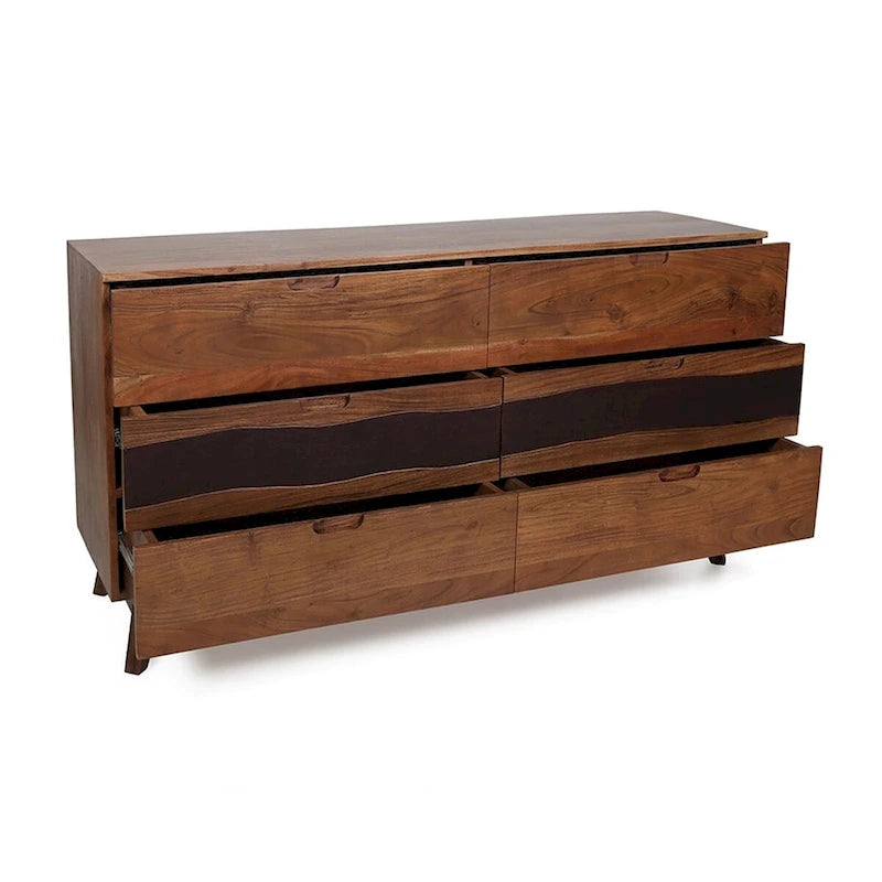 Six Drawer Solid Acacia Wood Sideboard Natural Brown Live Edge