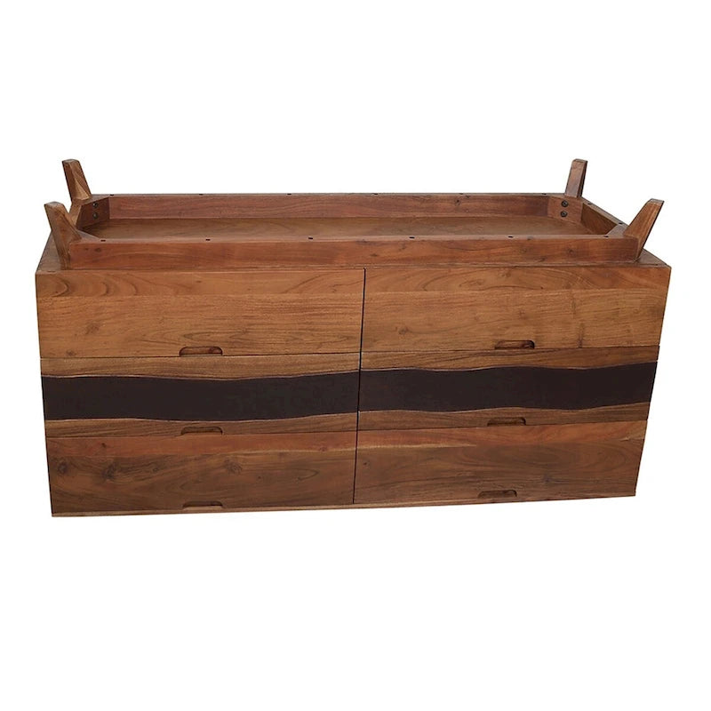 Six Drawer Solid Acacia Wood Sideboard Natural Brown Live Edge