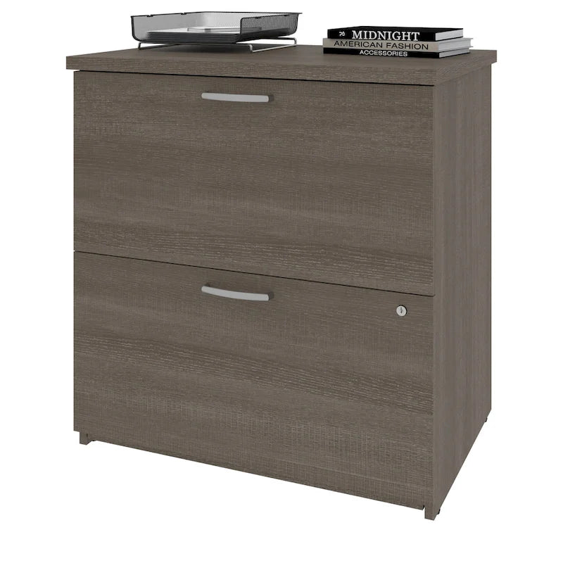 29W 2-Drawer Lateral File Cabinet with Lock Gray Wood Finish