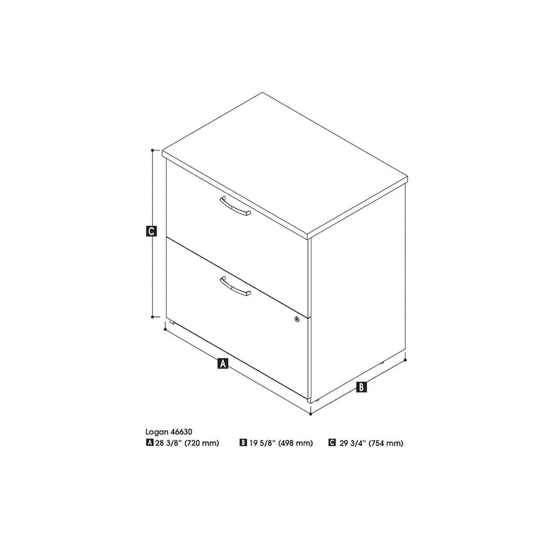 29W 2-Drawer Lateral File Cabinet with Lock Gray Wood Finish