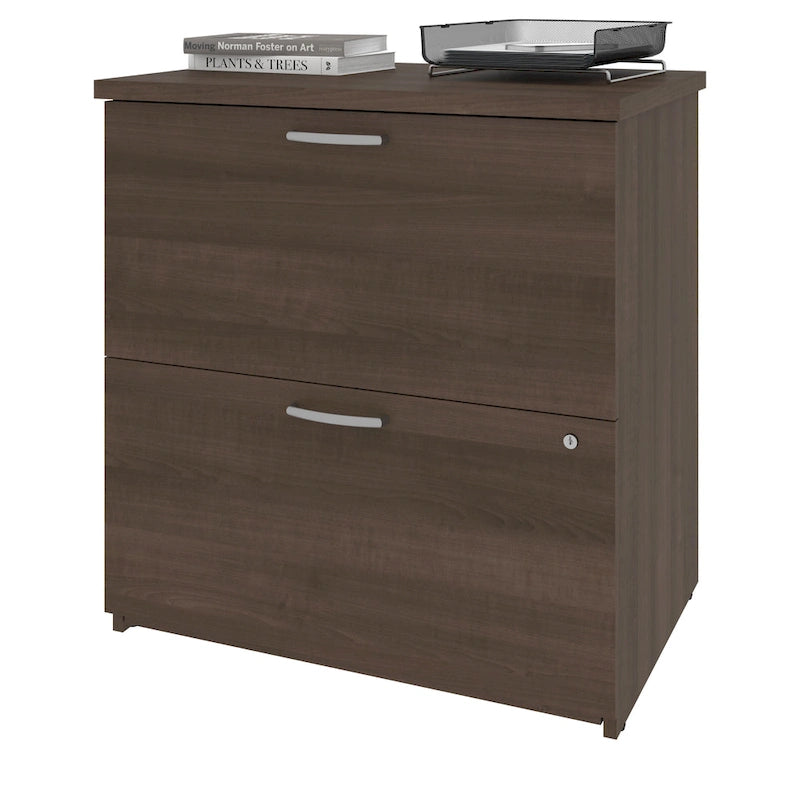 29W 2-Drawer Lateral File Cabinet with Lock Gray Wood Finish