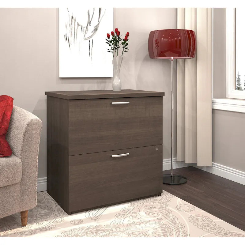 29W 2-Drawer Lateral File Cabinet with Lock Gray Wood Finish