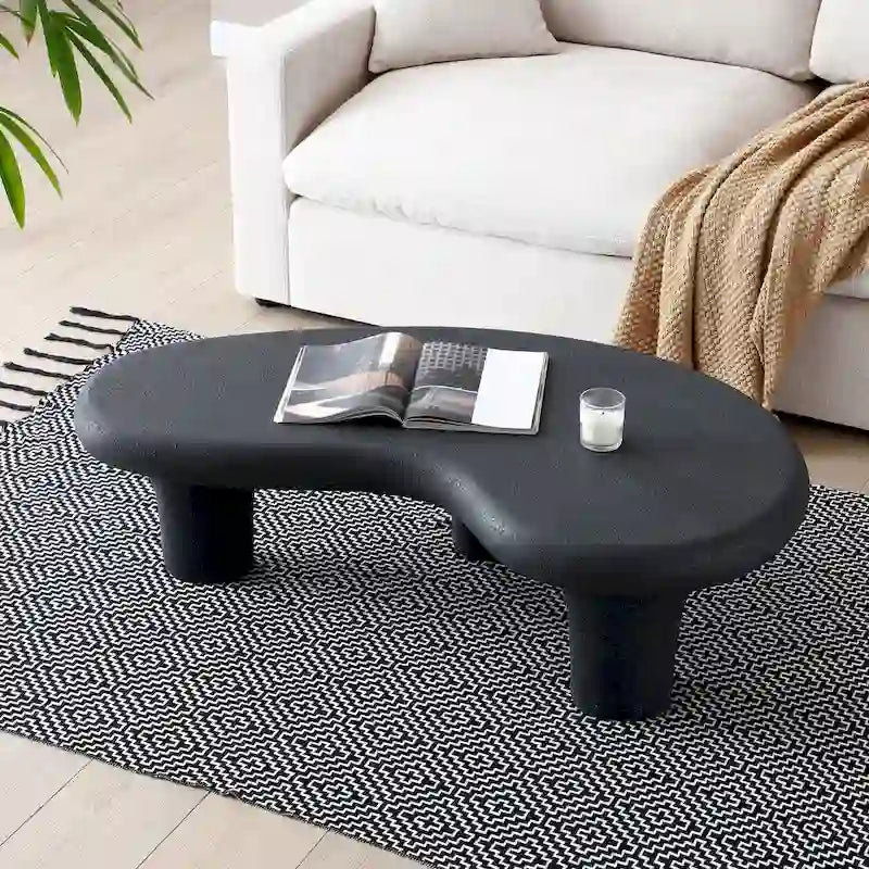 Black Fiberglass Cloud-Shaped Coffee Table with 3 Sculptural Legs, Matte Finish