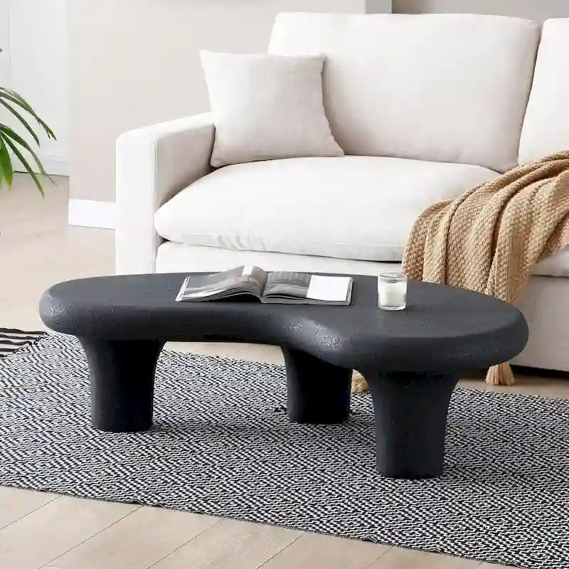 Black Fiberglass Cloud-Shaped Coffee Table with 3 Sculptural Legs, Matte Finish