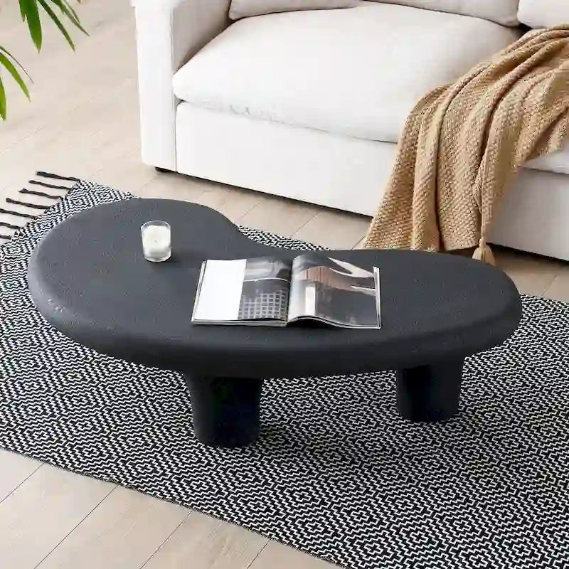 Black Fiberglass Cloud-Shaped Coffee Table with 3 Sculptural Legs, Matte Finish