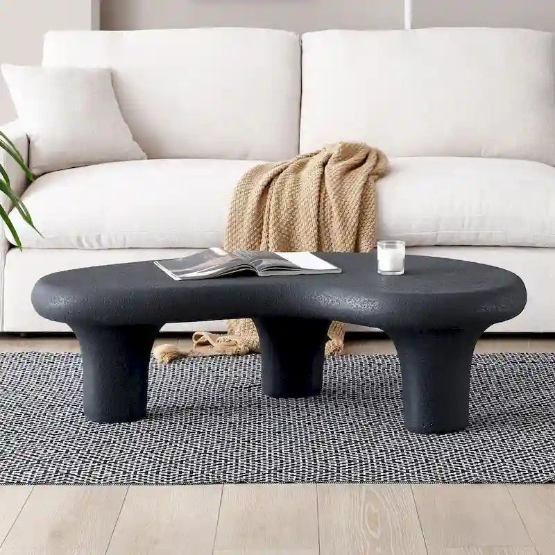 Black Fiberglass Cloud-Shaped Coffee Table with 3 Sculptural Legs, Matte Finish
