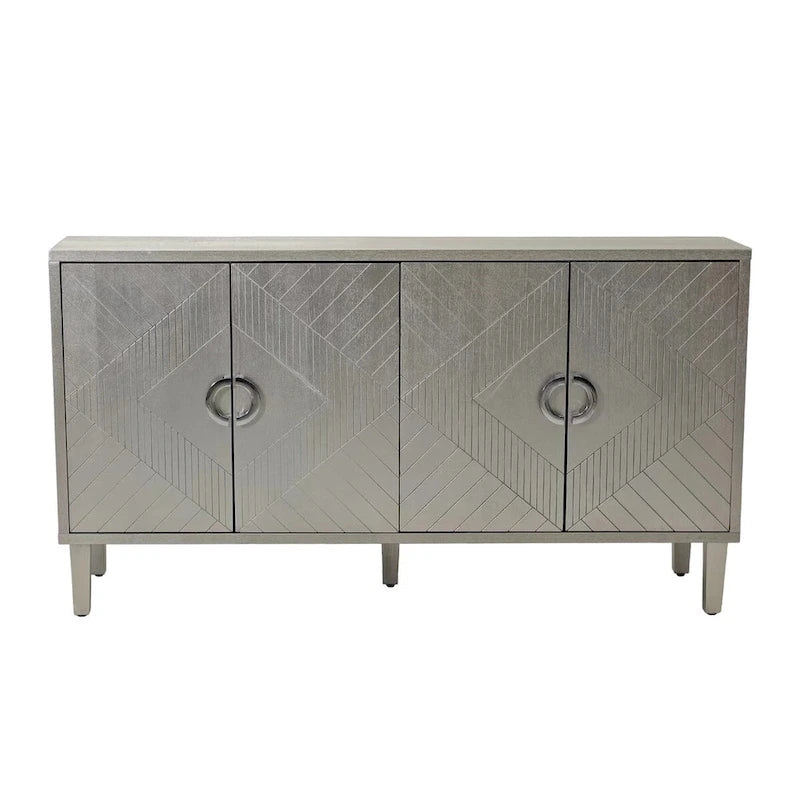 4-Door MDF Storage Cabinet with Solid Wood Pine Legs and Zinc Alloy Pulls