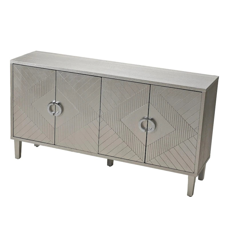 4-Door MDF Storage Cabinet with Solid Wood Pine Legs and Zinc Alloy Pulls