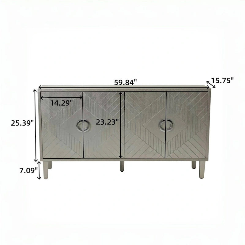 4-Door MDF Storage Cabinet with Solid Wood Pine Legs and Zinc Alloy Pulls