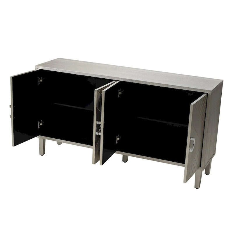 4-Door MDF Storage Cabinet with Solid Wood Pine Legs and Zinc Alloy Pulls