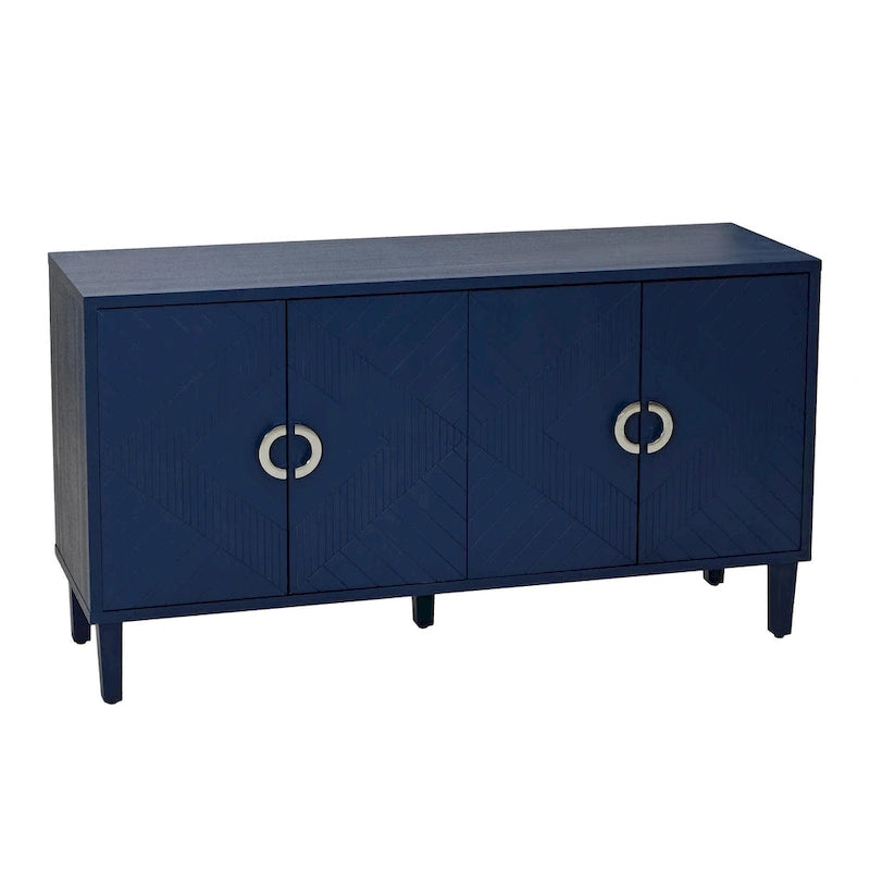 4-Door MDF Storage Cabinet with Solid Wood Pine Legs and Zinc Alloy Pulls