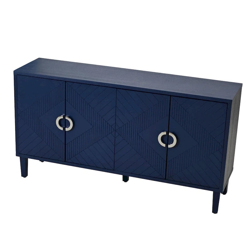 4-Door MDF Storage Cabinet with Solid Wood Pine Legs and Zinc Alloy Pulls