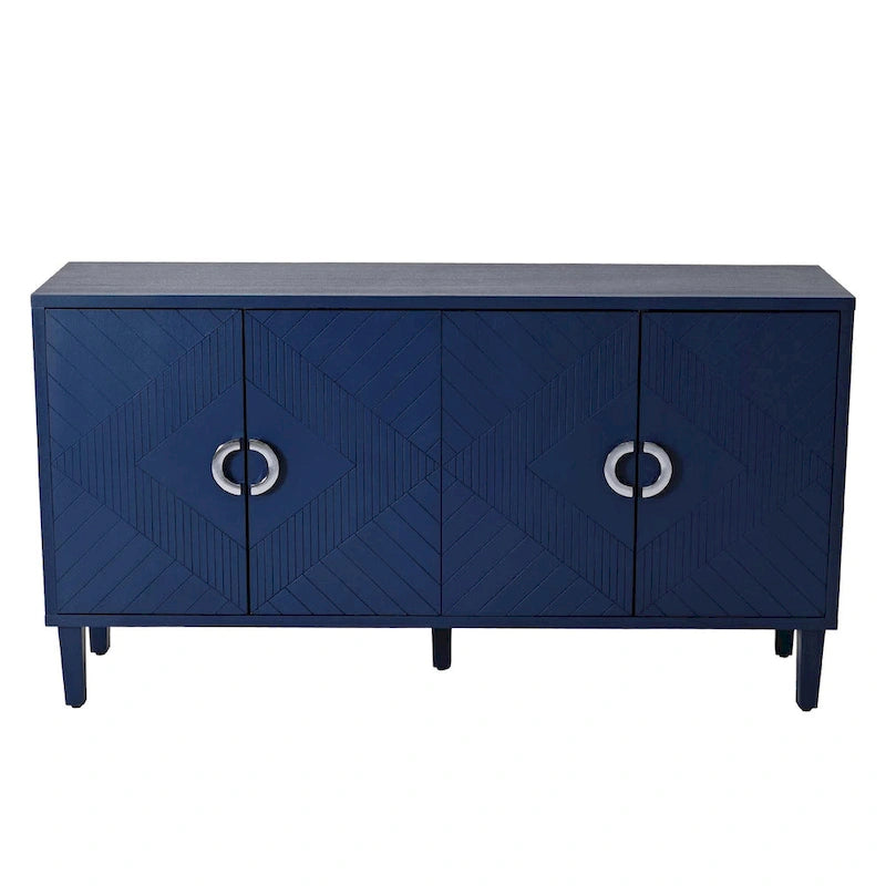 4-Door MDF Storage Cabinet with Solid Wood Pine Legs and Zinc Alloy Pulls