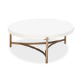Round Concrete Top Coffee Table with Bronze Tripod Base, White