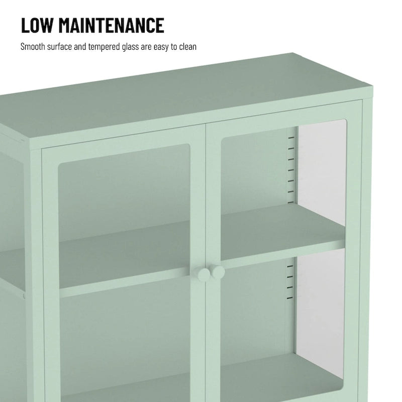 Metal Storage Cabinet with Four Tempered Glass Doors and Adjustable Shelves