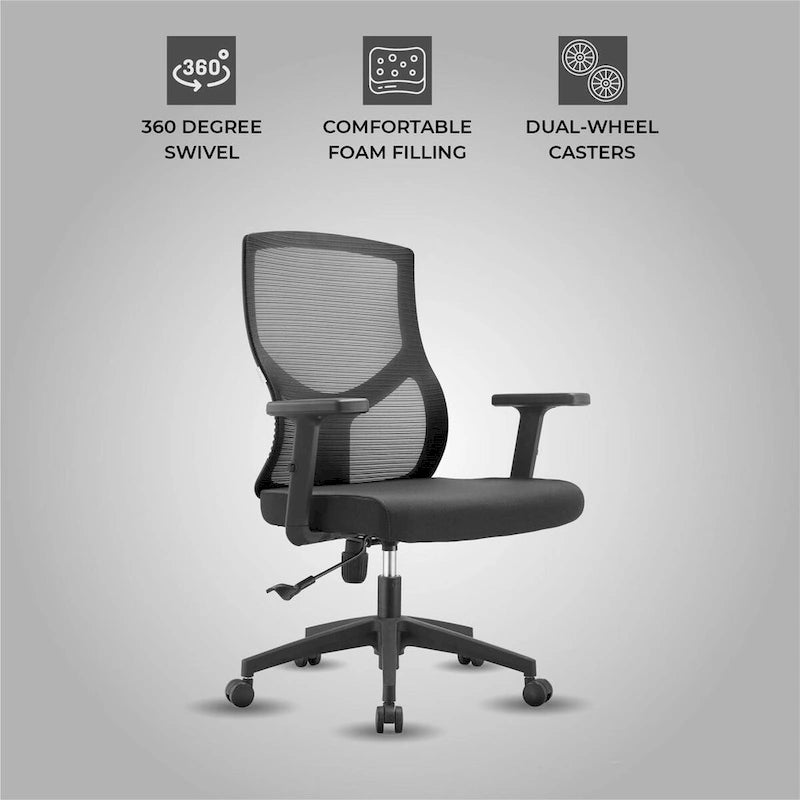 Mid-Back Ergonomic Mesh Office Chair with Adjustable Height and Swivel