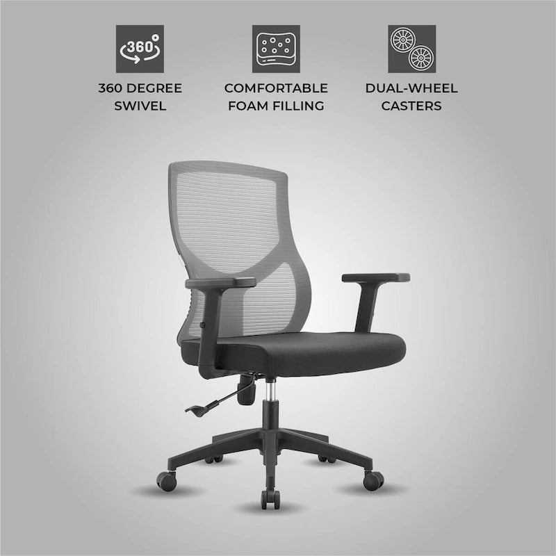Mid-Back Ergonomic Mesh Office Chair with Adjustable Height and Swivel