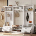 Dark Gray Hall Tree with Storage Cabinets, Open Shelves, Coat Hooks, Drawers and Shoe Bench