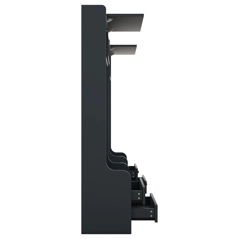 Dark Gray Hall Tree with Storage Cabinets, Open Shelves, Coat Hooks, Drawers and Shoe Bench