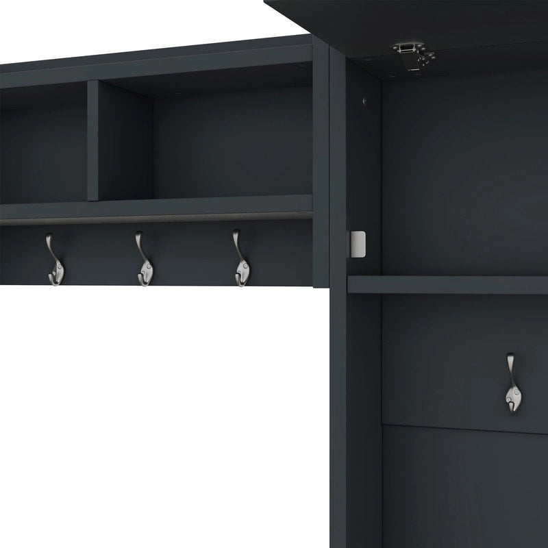 Dark Gray Hall Tree with Storage Cabinets, Open Shelves, Coat Hooks, Drawers and Shoe Bench
