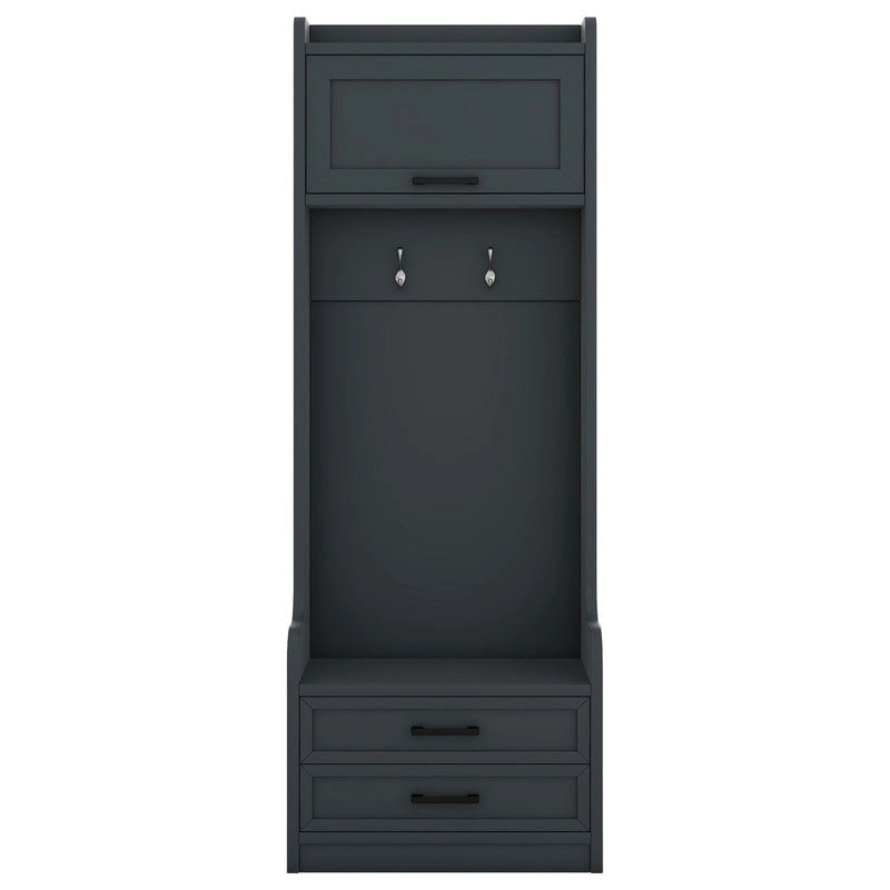Dark Gray Hall Tree with Storage Cabinets, Open Shelves, Coat Hooks, Drawers and Shoe Bench