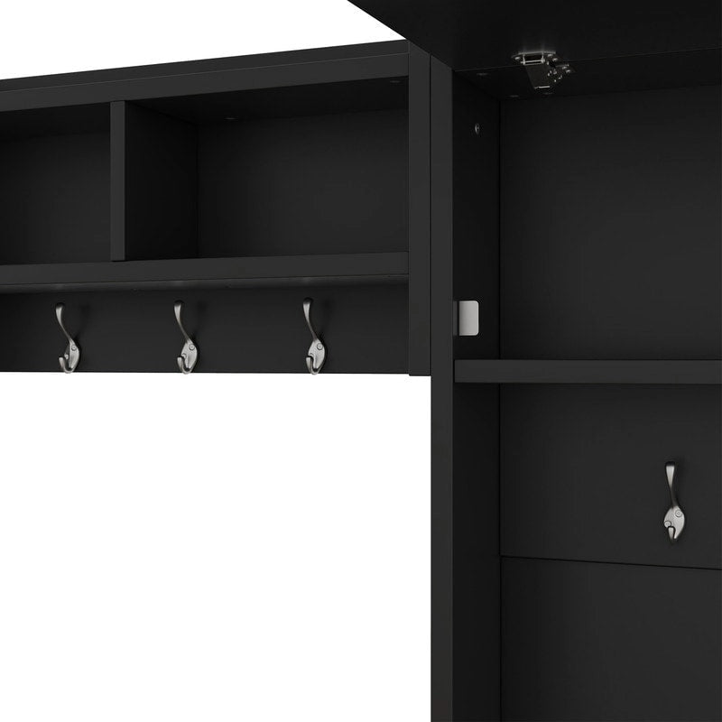 Dark Gray Hall Tree with Storage Cabinets, Open Shelves, Coat Hooks, Drawers and Shoe Bench