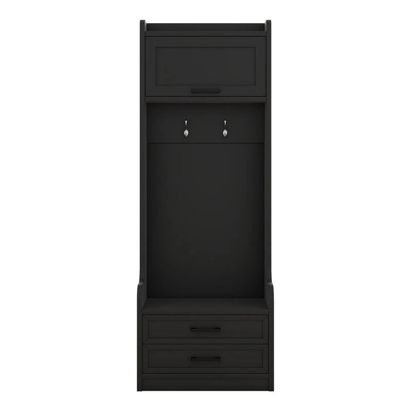 Dark Gray Hall Tree with Storage Cabinets, Open Shelves, Coat Hooks, Drawers and Shoe Bench