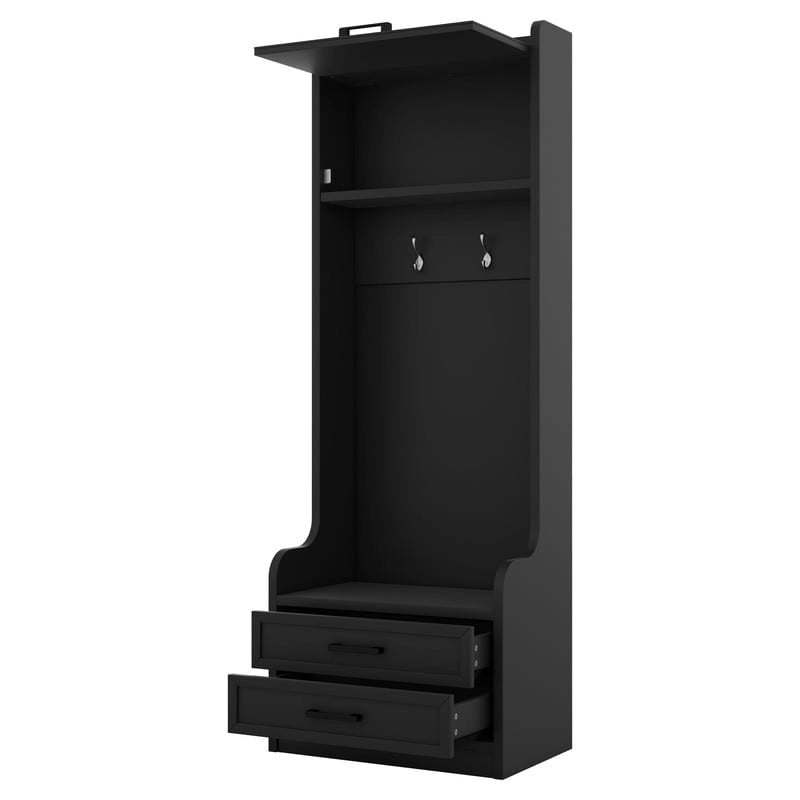 Dark Gray Hall Tree with Storage Cabinets, Open Shelves, Coat Hooks, Drawers and Shoe Bench