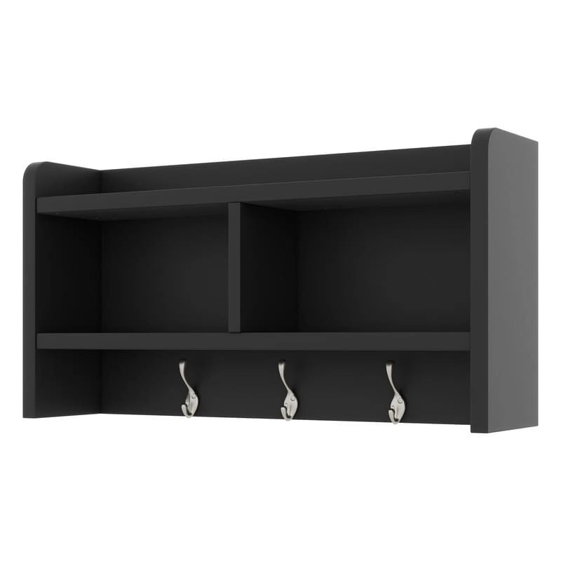 Dark Gray Hall Tree with Storage Cabinets, Open Shelves, Coat Hooks, Drawers and Shoe Bench
